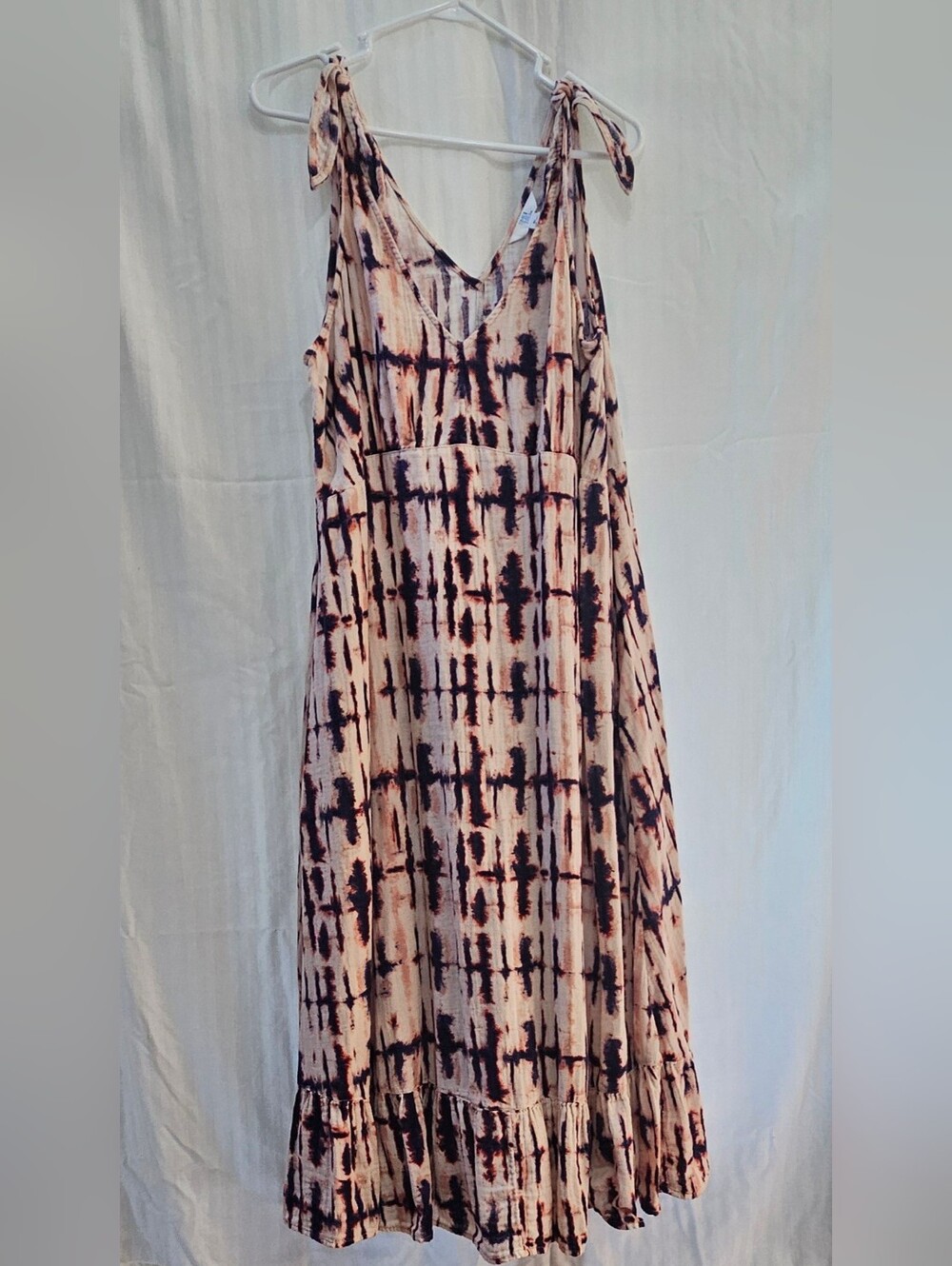 Time & Tru Maxi Sundress - Tie Dye Pockets Tie Sleeve Purple - Size XL 16-18
